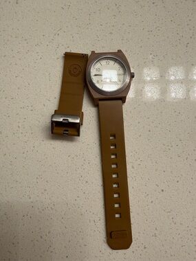 Nixon Tan Silicone Strap Watch with White Dial
